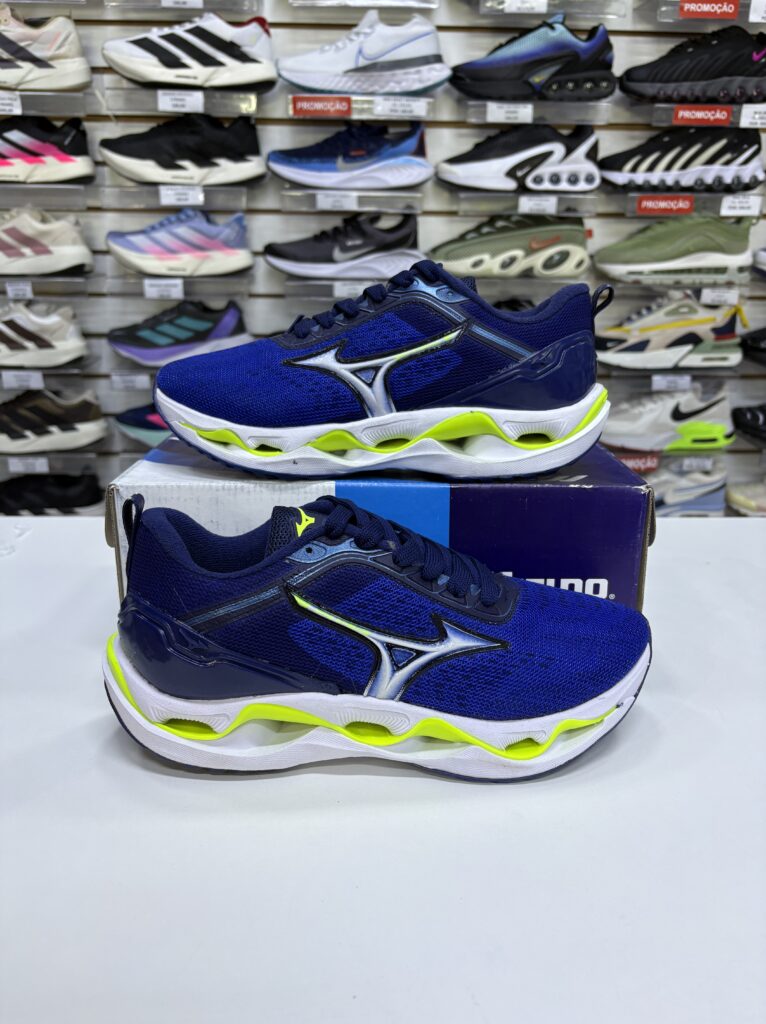 Mizuno Wave Stratos Azul e Verde Neon- Nacional- com Garantia